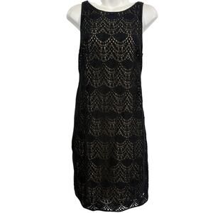 Ann Taylor Loft Womens Cotton Crochet Nude Lined Black Dress Sleeveless sz 8